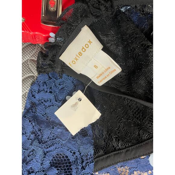 $238 foxiedox | Felicia | Crochet Lace Dress with Sheer Lace Neck Blue Size 8 - Picture 10 of 11